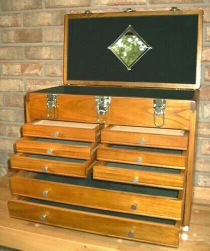 Hardwood Cabinet 8 Drawer Machinist Wooden Tool Chest Wood Cabinet Box - Image 3 of 4