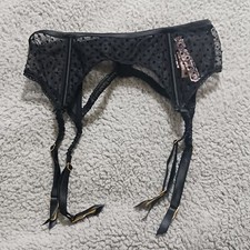 Victoria  s Secret Dream Angels Black Dot Mesh Lace Garter Belt Lingerie XS/S