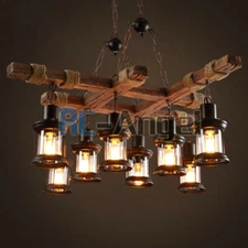8-Light Farmhouse Furniture Wood Chandelier Pendant Lighting Fixture Kitchen Bar