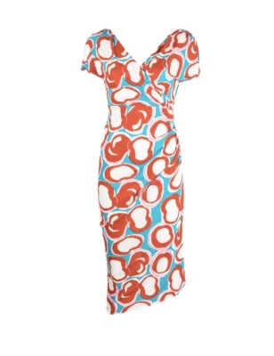 NEW Diane Von Furstenberg DVF Graphic Print V-Neck MIDI Dress Multi LARGE $434