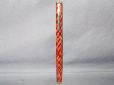 Sheaffer Vintage White Dot Brown Checkerboard Roller ball pen-working--1990's