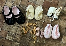 Six Pair Assorted Style  Sizes Vintage Doll Shoes