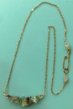Gold Hued 18” CHAIN NECKLACE with a bar of STONES - Fast Shipping
