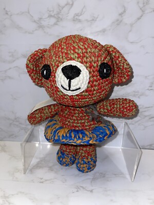 hug a rug Red teddy bear (looks like crochet)  10 Inches Please Read The Tag