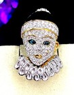 ELEGANT SWAROVSKI 18K GP PAVE CRYSTAL & SAPPHIRE RHINESTONE PIERROT CLOWN BROOCH