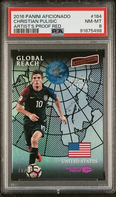 2016 Aficionado Christian Pulisic #184 Artist’s Proof Red /99 Rookie Jersey# 1/1