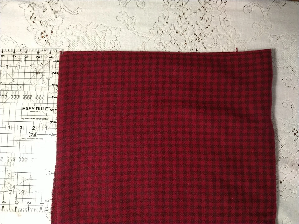 Red on Red Gingham Check Design Midweight Wool Fabric 16" Long x 58" Wide - Image 3 of 4