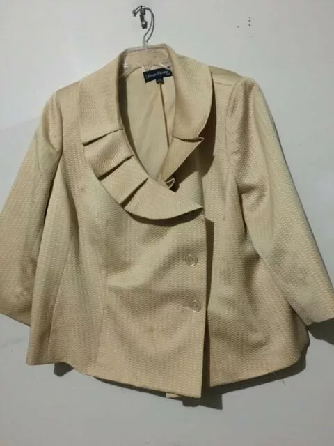 Evan Picone Plus Size 18W Gold Jacquard Suit Jacket Ruffle Women Formal Stylish