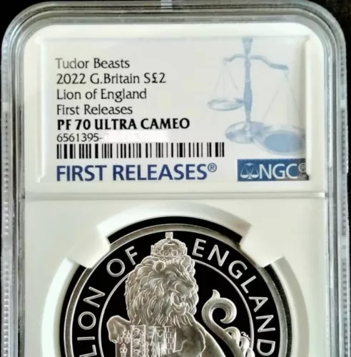 2022 U.K. 2 Pound 1 oz Silver Tudor Beast Lion of England NGC PF70 FR Great B