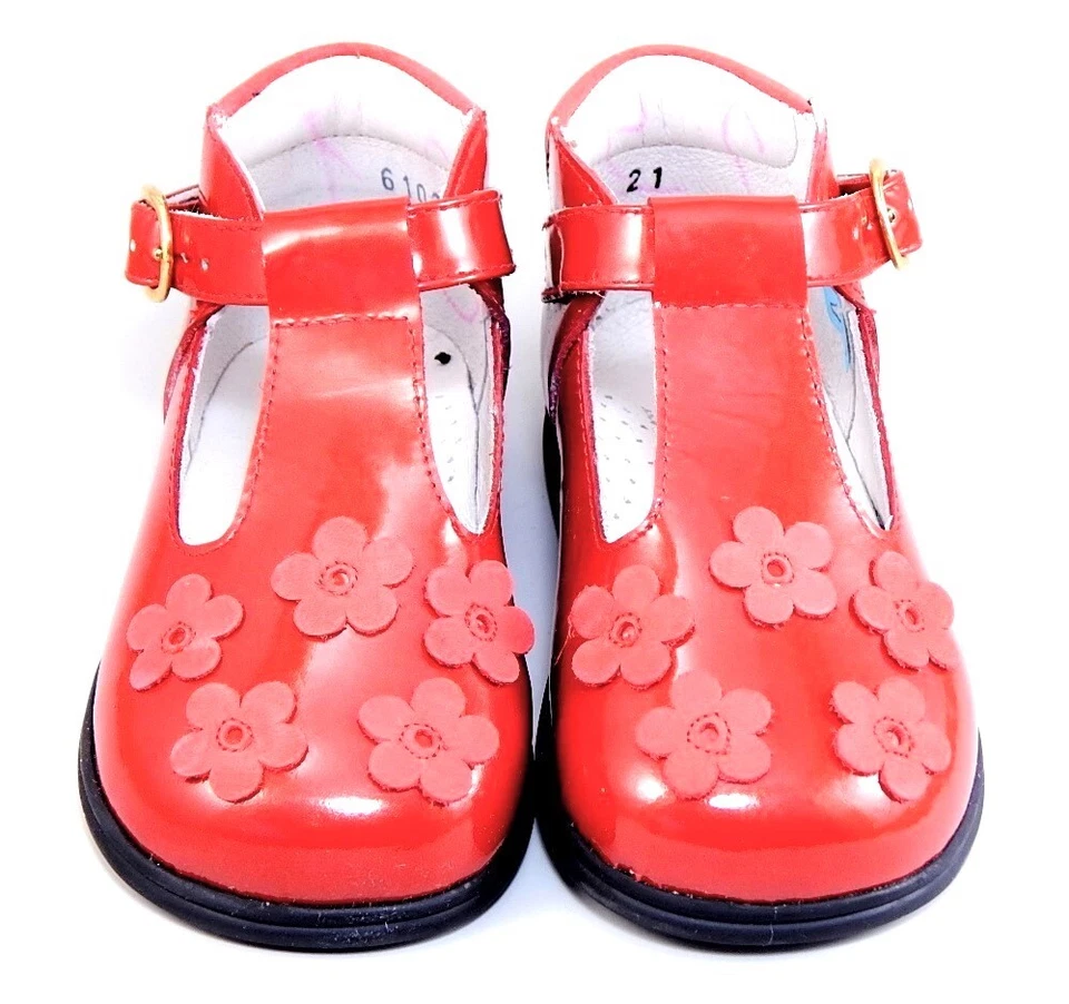 DE OSU - Zapatos de vestir para bebés niñas charol rojo flor - europeos - talla 4-6,5 Foto 4 de 4
