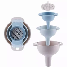 3 Pcs Kitchen Funnel Set with Detachable Strainer – Oil, Liquid & Dry Ingredient