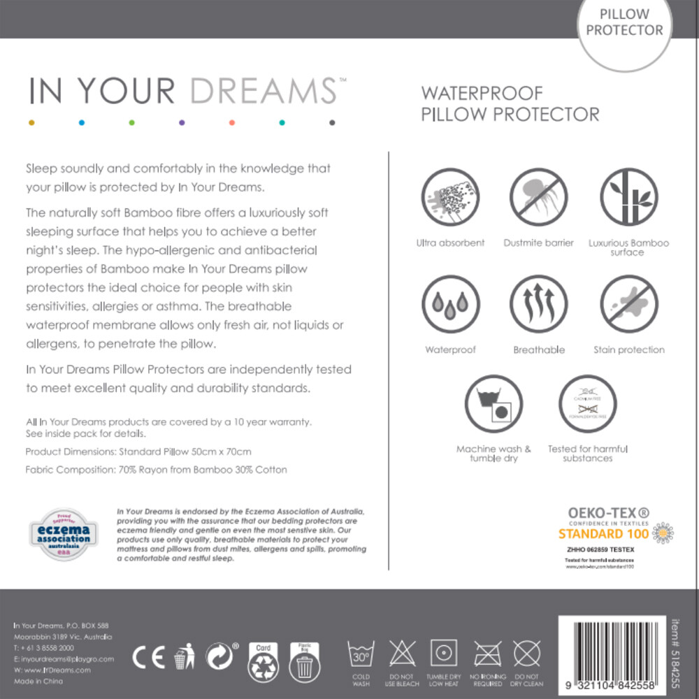 1pc In Your Dreams Cooling Bamboo Waterproof Sleeping Pillow Protector