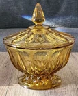 Anchor Hocking Amber Glass Covered Candy Dish Fairfield Vintage PRETTY 🤎