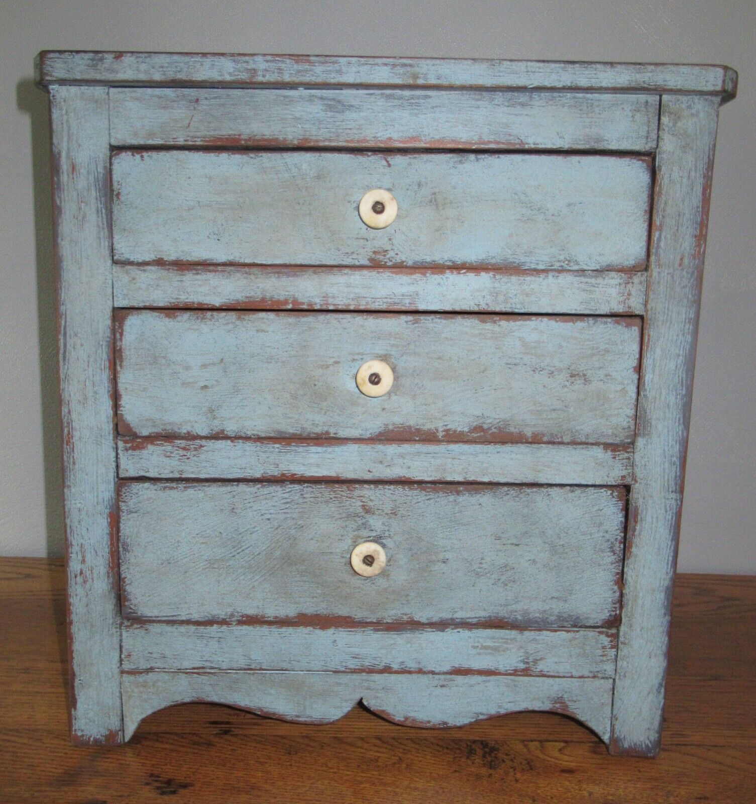 3 Drawer Wood Child's/Doll Chest-Spice Cabinet/Box/Cupboard-Blue Paint-Primitive