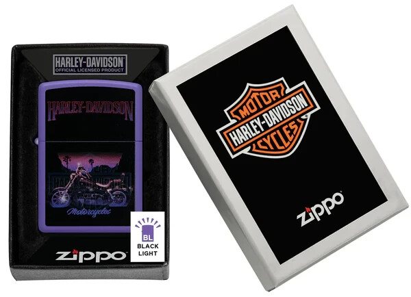 Zippo 46676, Harley Davidson Motorcycles Black Light Design,Purple