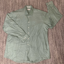 Calvin Klein Mens Size 17.5 Premium Button Front Dress Shirt Green Long Sleeves