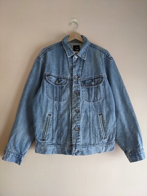 Vintage Lee Riveted Blue Denim Trucker Button Up Cotton Jacket - Men's ...
