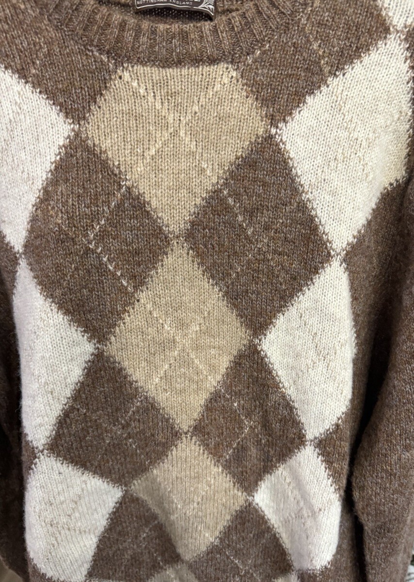 トップス OLD(ENGLAND vtg wool argyle knit Vintage Grandpa Knit Wool Sweater Medium Multicolor V-neck