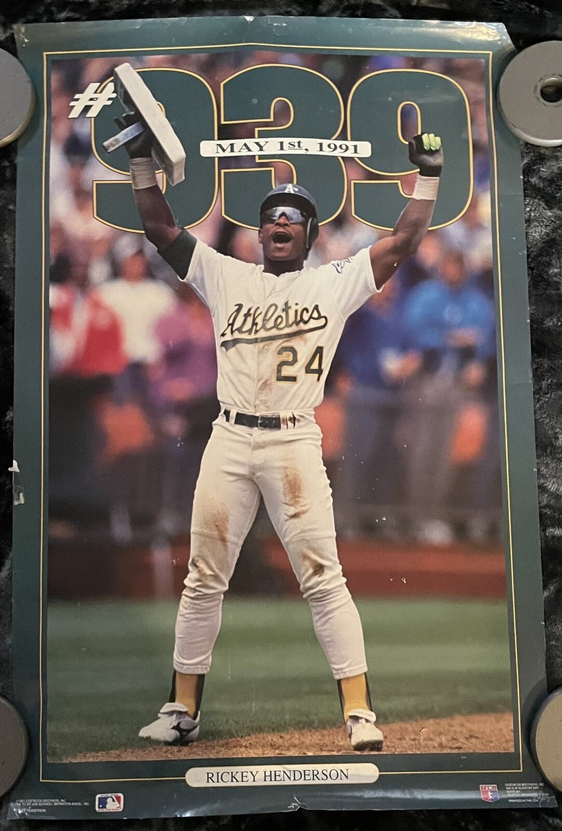 VINTAGE RICKEY HENDERSON POSTER OAKLAND A'S BASEBALL #939 1991 (35