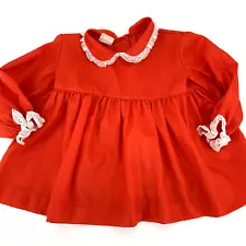 Vintage Mini World Girl Christmas Red Party Dress Ruffles Lace Sz 9-12 Months