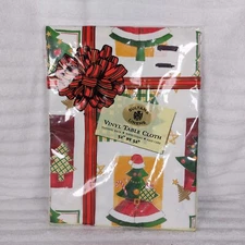 Sultan's Linens Christmas Vinyl Tablecloth Flannel Back Trees Star 52" x 52" New
