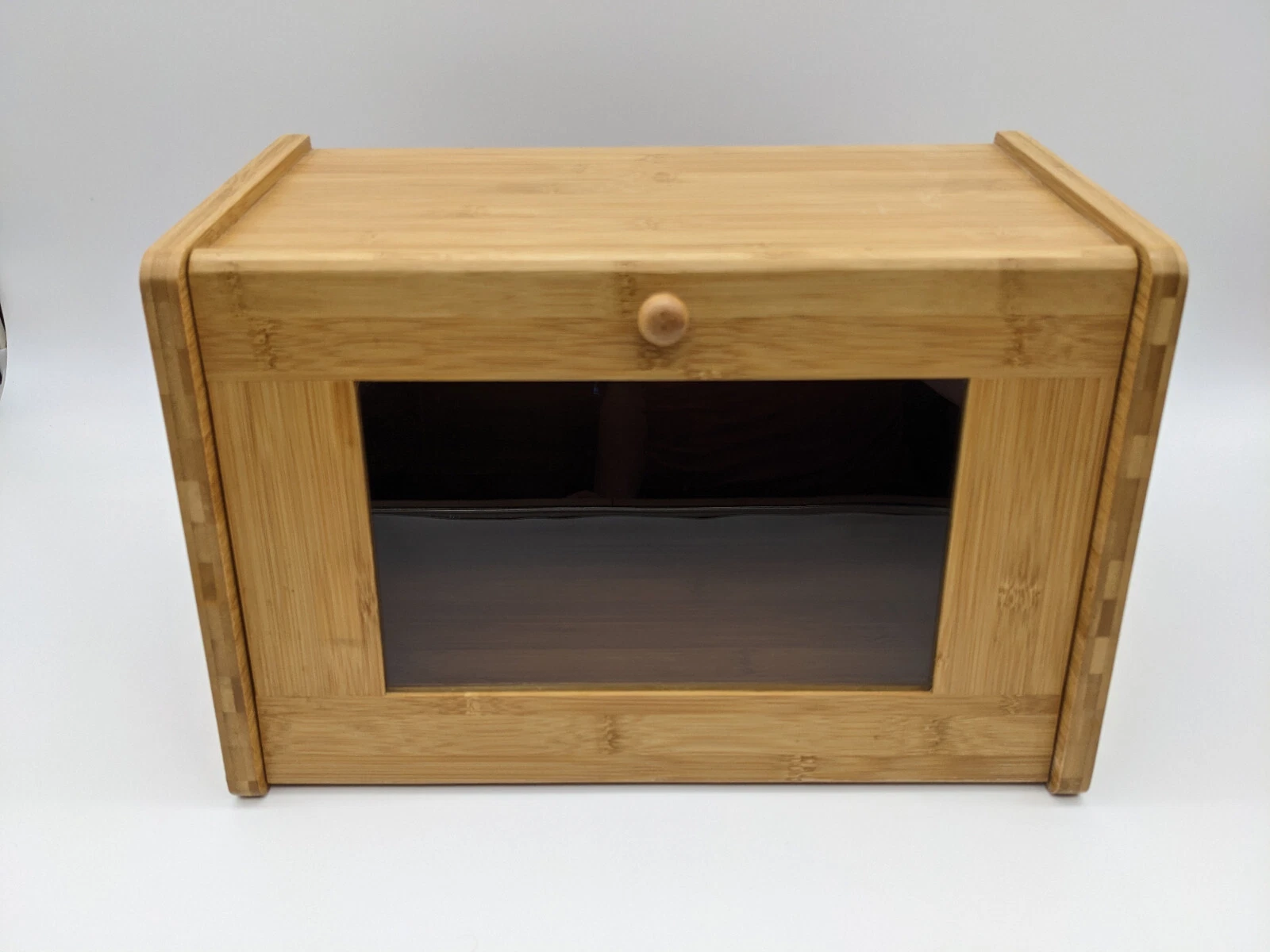 Wooden Bread Box Bamboo Wood Glass Door GREAT