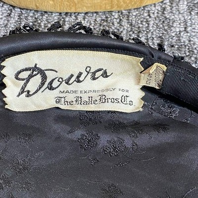 Vtg 50s Dowa Black Beaded Pillbox Hat Halle Bro Co Cleveland Cocktail Fascinator Vtg 50s Dowa Black Beaded Pillbox Hat Halle Bro Co Cleveland  main image 2