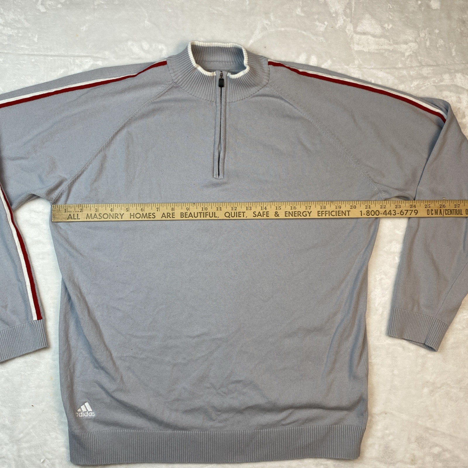 Adidas Mens L Stretch 1/4 Zip Sweatshirt Pullover Gray w Red & White thumbnail 5