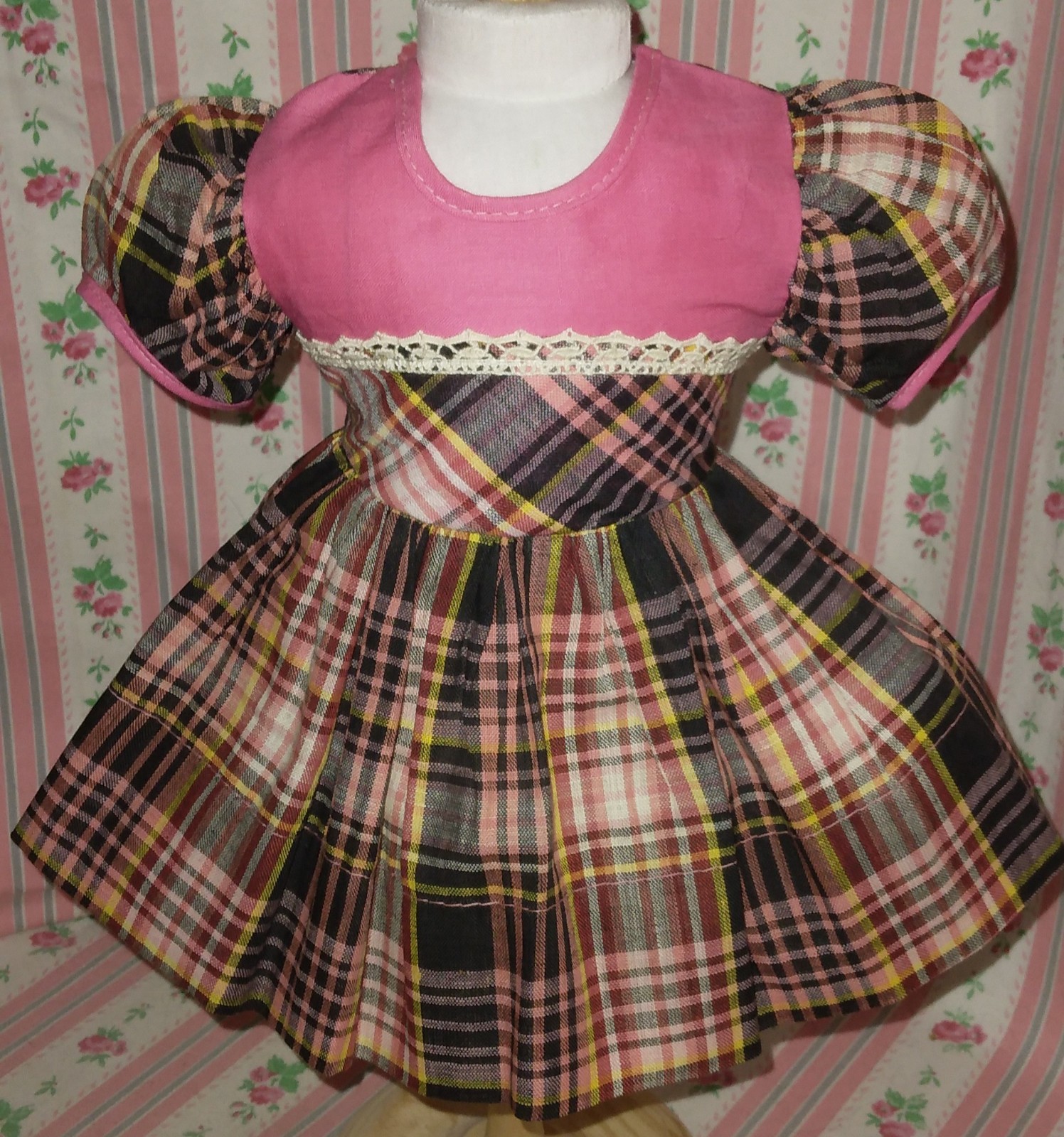 1950s Arranbee or Ardee Dollie Dainties Pink Plaid Cotton  D