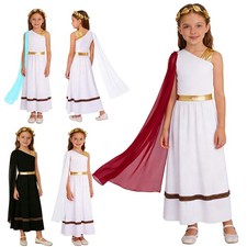 Girls Ancient Greek Toga Costume Kids Roman Fancy Dress Laurel Wreath Halloween