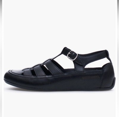 New in Box Candice Cooper Rock T-Bar Fisherman Black Flat Sandal