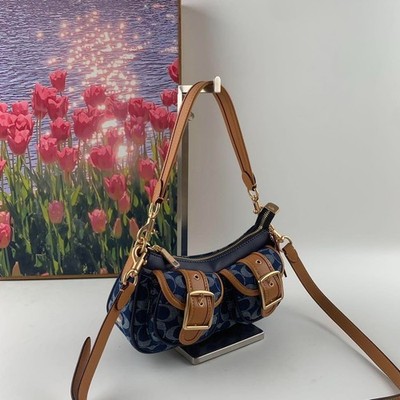COACH Ashton Baguette Bag In Signature Canvas Denim CY700 Outlet