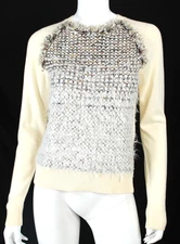 LANVIN Hiver 2015 Cream Wool Knit & Ombre Lame Boucle Sweater M