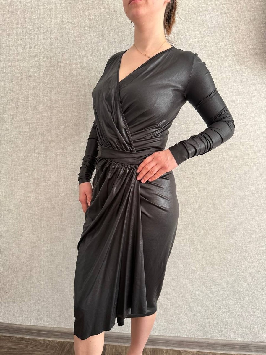 Rick Owens Lilies Draped Design V-neck Dress Women Size 44 Black