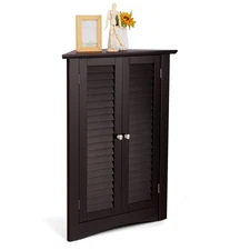 Freestanding Floor Cabinet Corner Storage Cabinet Bathroom w/ Shutter Door Brown