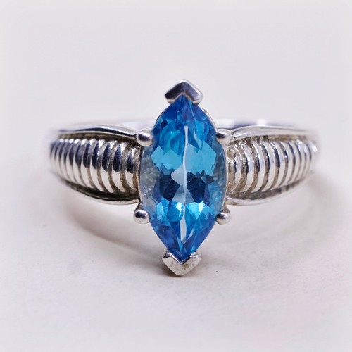 sz 10, vtg Sterling silver statement ring, engagement ring, 925 with blue topaz - Afbeelding 2 van 8
