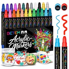 Betem 24 Colors Dual Tip Acrylic Paint Pens 1 Count Pack of 24 , Multicolor