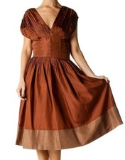 BCBG Max Azria Brown Sleeveless Pleated Silk Dress Size 0 Belted Party Wedding