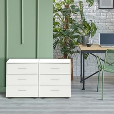 2x Comodini camera da letto con 3 cassetti comò notte cassettiera legno bianco