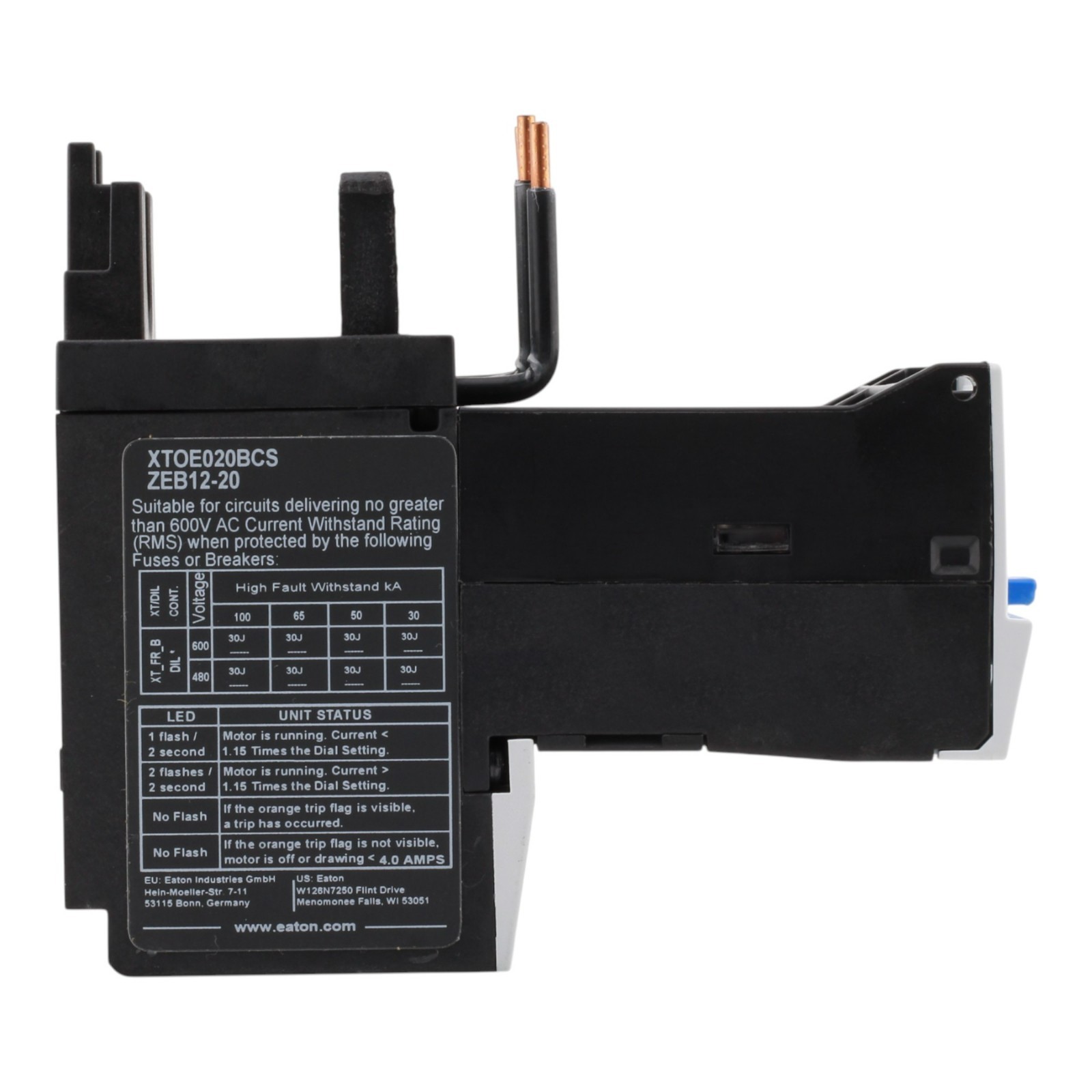 NEW Eaton XTOE020BCS Overload Relay ZEB 12-20 4-20 AMPS