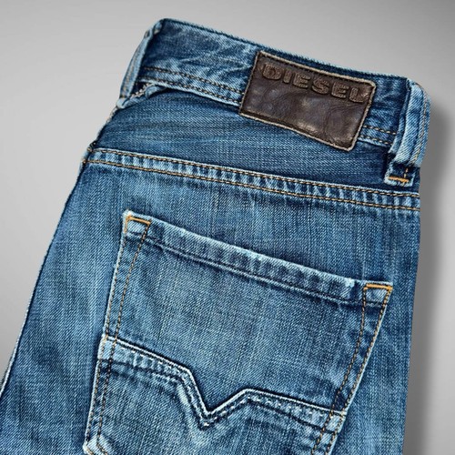 Diesel Jeans Mens 27x36 Blue Denim Larkee Straight Leg Faded Whiskered Distress - Picture 11 of 16