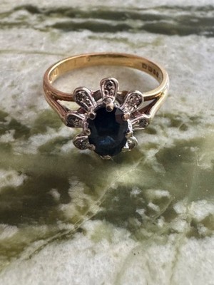 Vintage Ring 18 Karat Gold Saphir und Diamanten