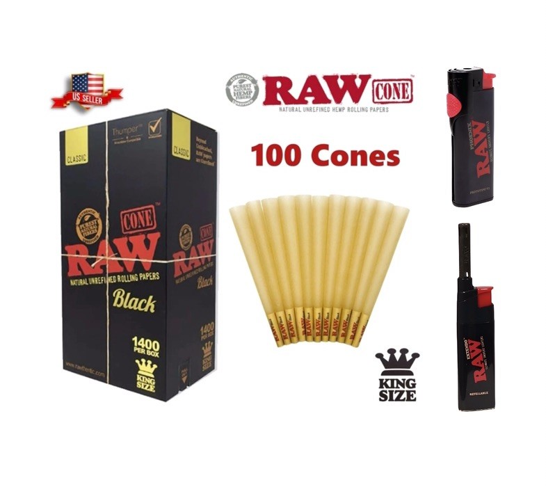 raw BLACK king size pre rolled cone +RAW PHOENIX ULTIMATE SMOKERS LIGHTER