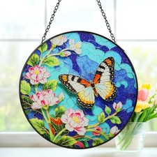 8inch Stained Glass Suncatcher Stained Glass Window Hanging Sun Butterfly
