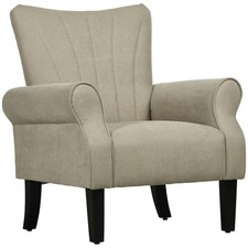 Image of Armchair, Upholstered Modern Accent Chair with Wood Legs Furniture, Beige