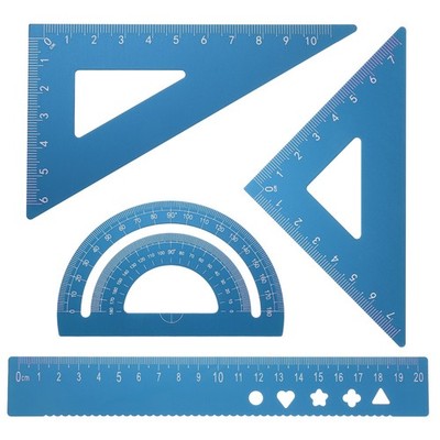 4pcs Triangular Ruler Set 20mm Aluminum Ruler Protractor Triangle Ruler Blue
