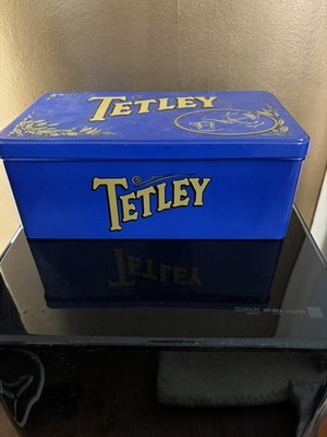 Vintage Tetley Teedose blau gold geprägt Design rechteckig