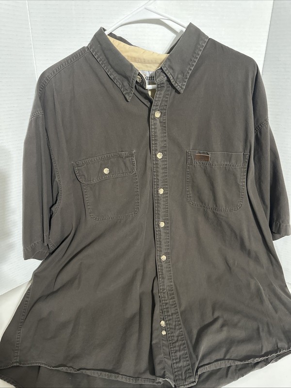 Vintage Carhartt Button Down Men’s XL Tall Short Sleeve Work Shirt Heavy Cotton