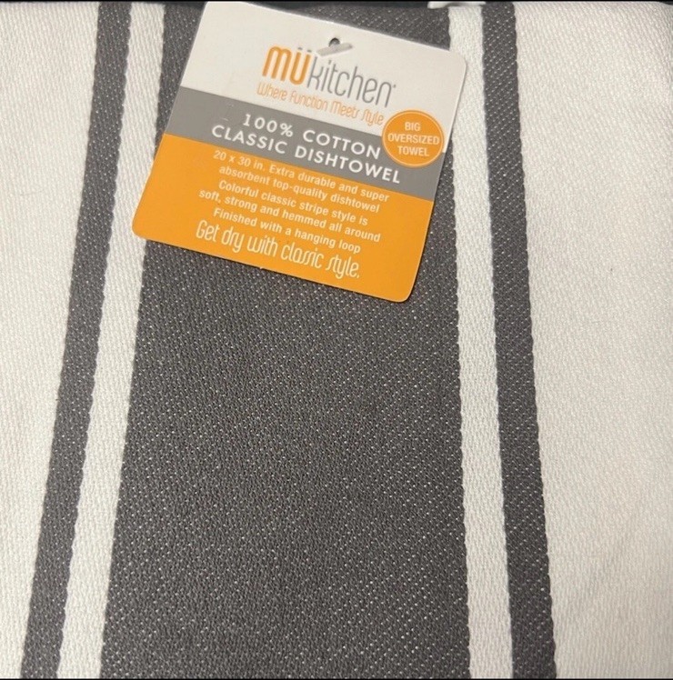 MU Kitchen 100% Cotton Classic Stripe Stainless Kitchen Dishtowel - Set Of (2)