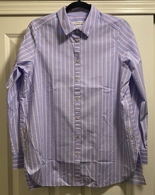 Foxcroft NYC Women's Long Sleeve Button Down Shirt Sz10 Blue/Pink No Iron NWT